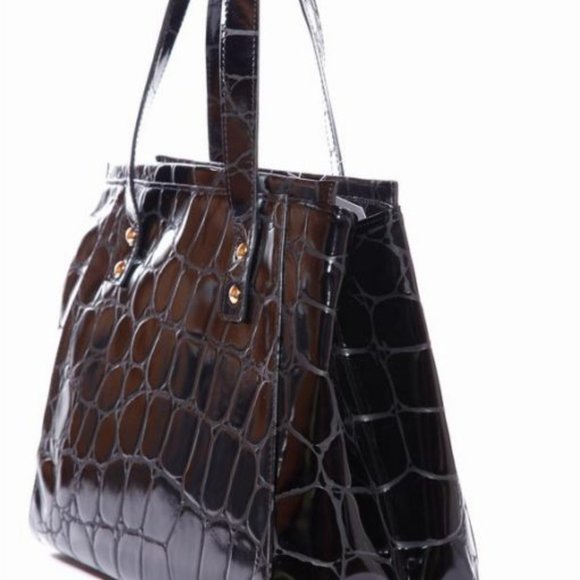 Tima Black Crocodile Italian Leather HandBag - Picture 4 of 7